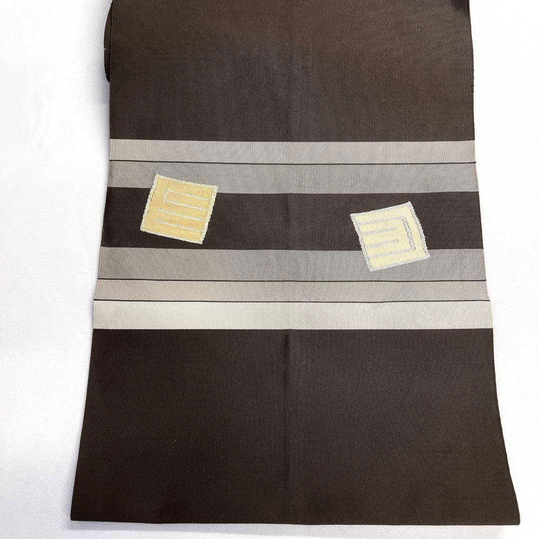 名古屋帯　松葉仕立て　綴れ織　源氏香　横縞　ブラウンカラー　着物　013tz