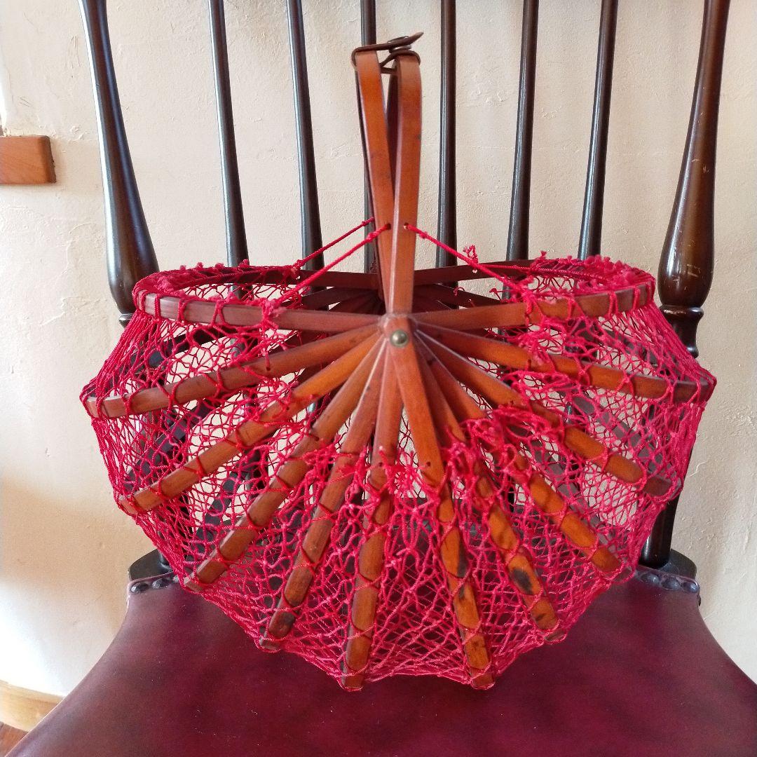 古い籠 かご バッグ 竹製 折りたたみ式