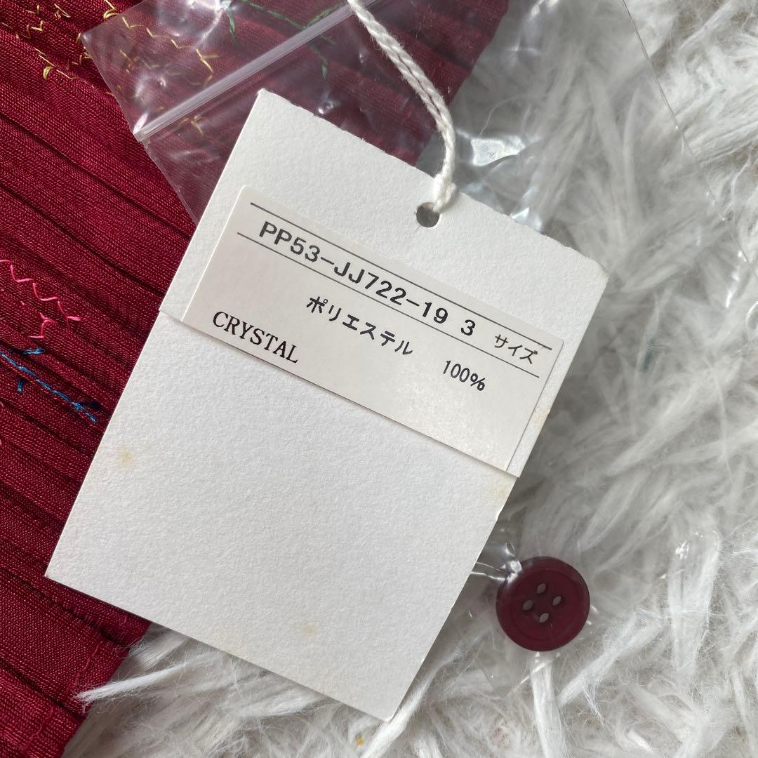 美品タグ付き　プリーツプリーズ　ブラウス　リボン　赤　ボタン　ボルドー　L