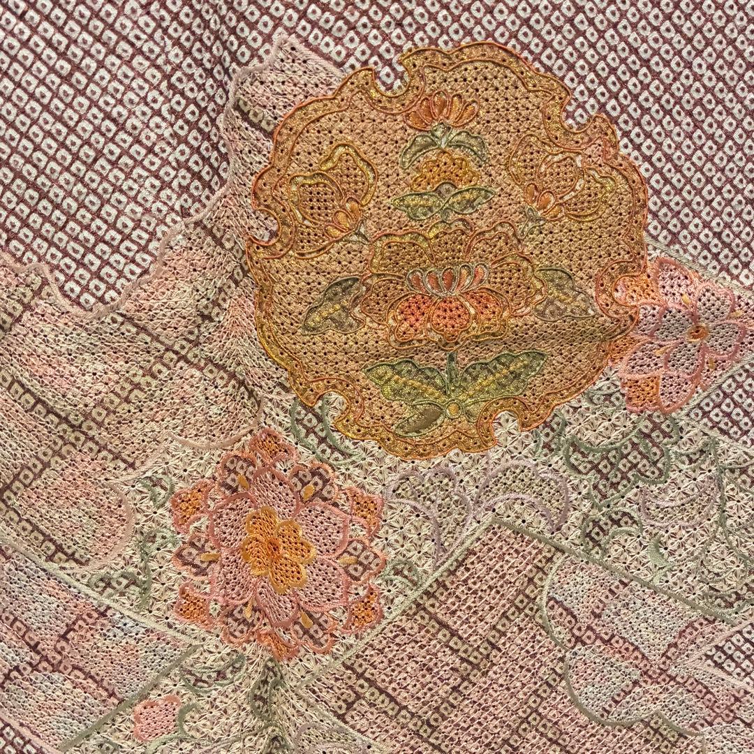 D179訪問着　総絞り総刺繍　汕頭・蘇州　正絹着物　袷　しつけ糸付き未使用極美品