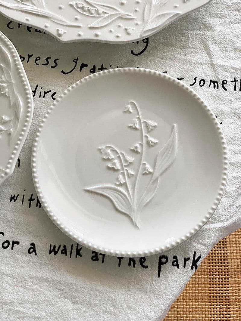 イタリアで購入 ホワイト花柄 浮彫り皿セット 3点セット 新品未使用