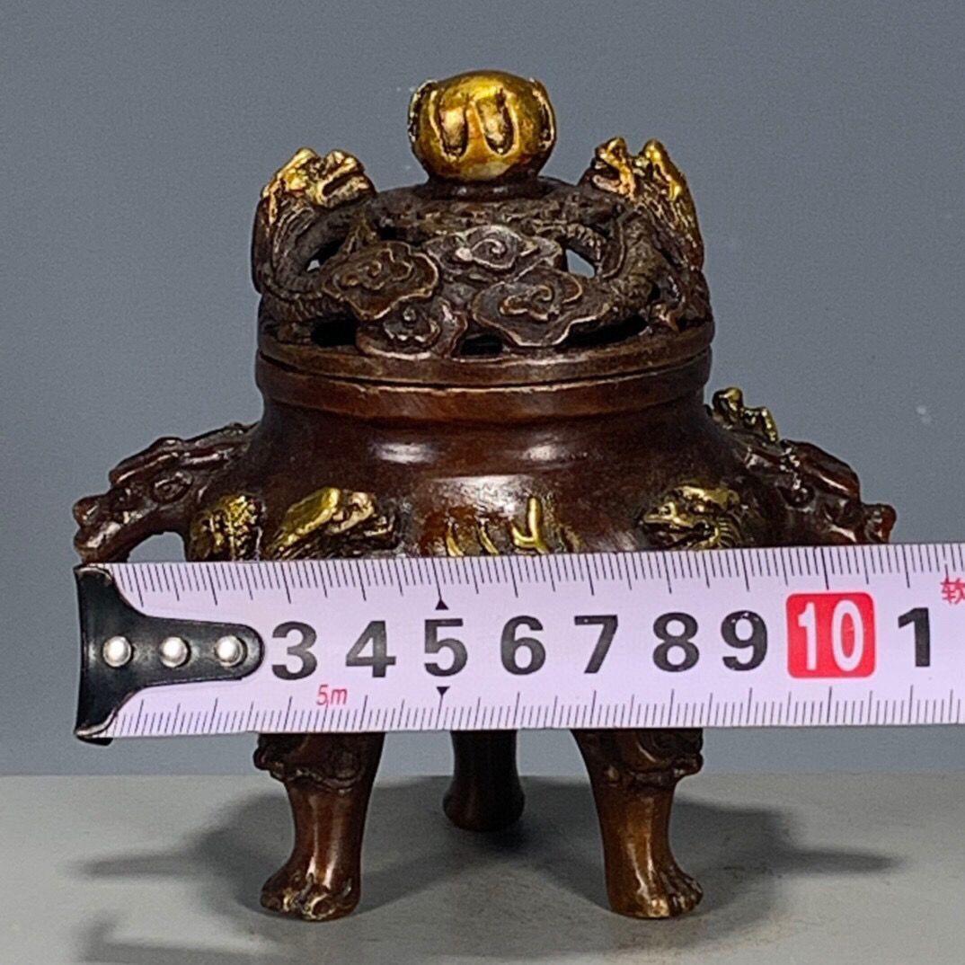 銅器 香炉 瑞獣三足九龍鼎薫香炉 風水 開運 工芸品 美術品 置物