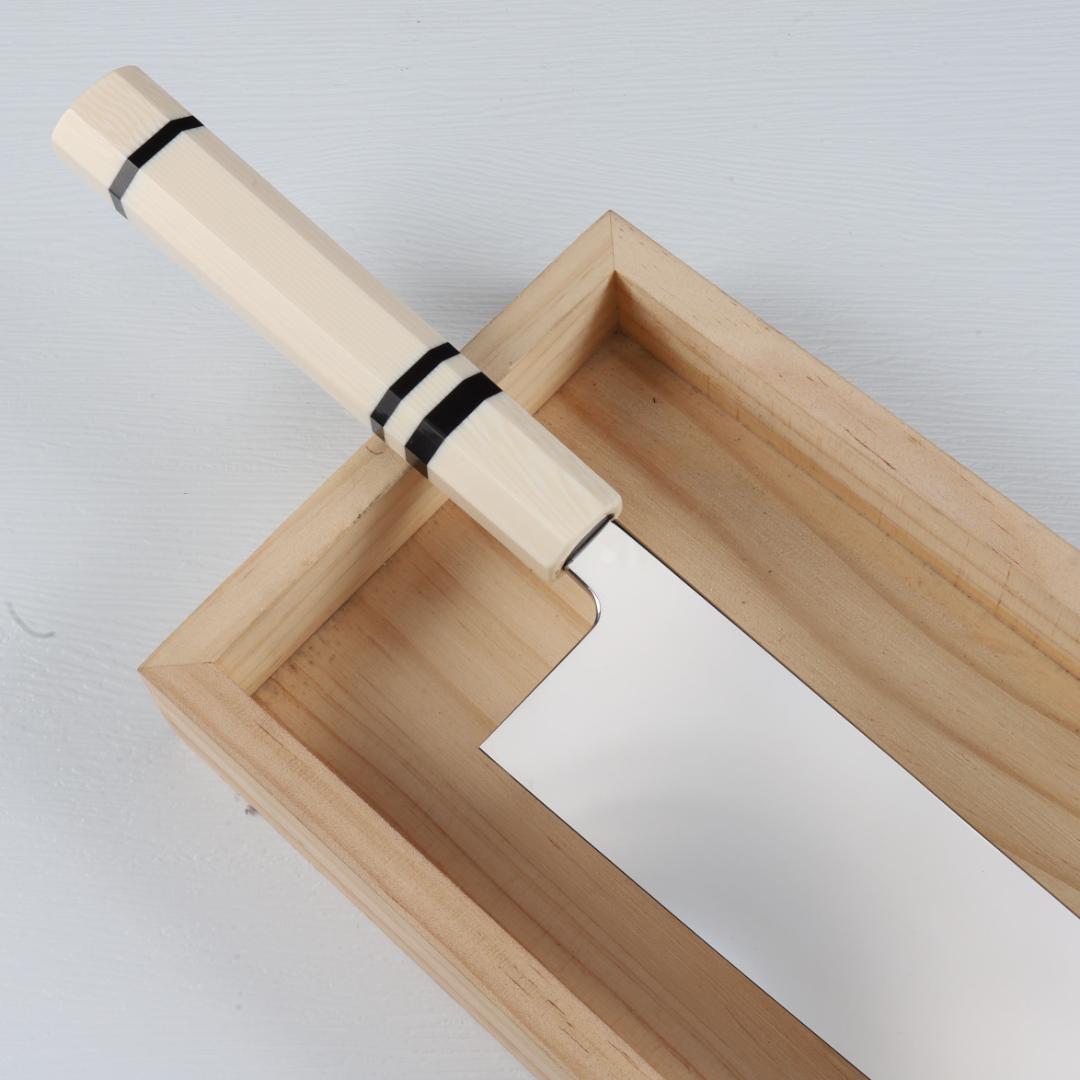 梵静刃物 牛刀 尺 ウルトラ鏡面仕上げ 和牛刀 両刃包丁 人工象牙黒三本巻八角柄