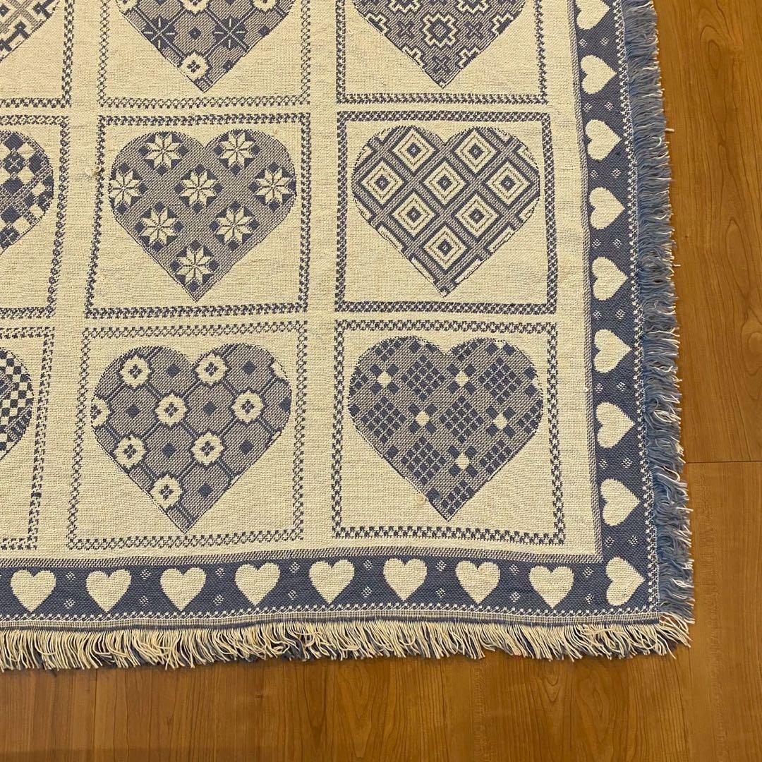 ヴィンテージ 北欧調 ゴブランラグ ハート柄 大判　両面配色