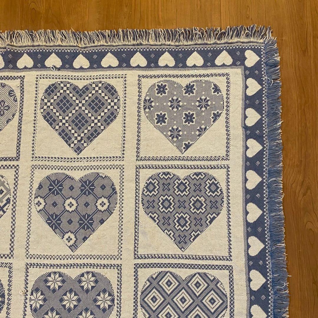 ヴィンテージ 北欧調 ゴブランラグ ハート柄 大判　両面配色