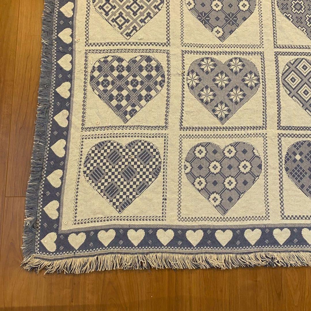 ヴィンテージ 北欧調 ゴブランラグ ハート柄 大判　両面配色