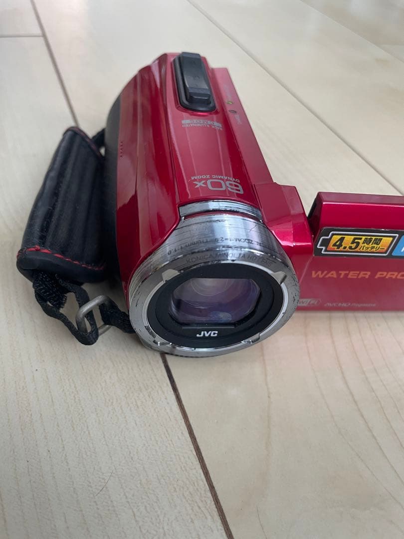 JVC ビデオカメラ 防水 GZ-RX130-R レッド 充電器