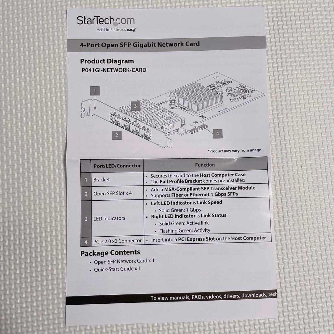 ネットワークアダプターカード／4ポート 1G SFP（全二) 光ファイバー