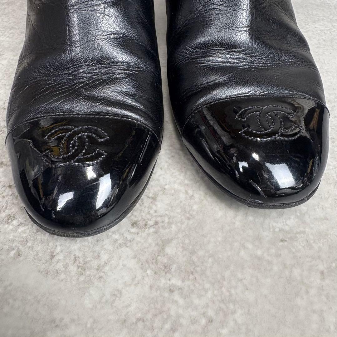 シャネル　CHANEL ココマーク　レザー　サイドゴア　ブーツ　ブラック　38C