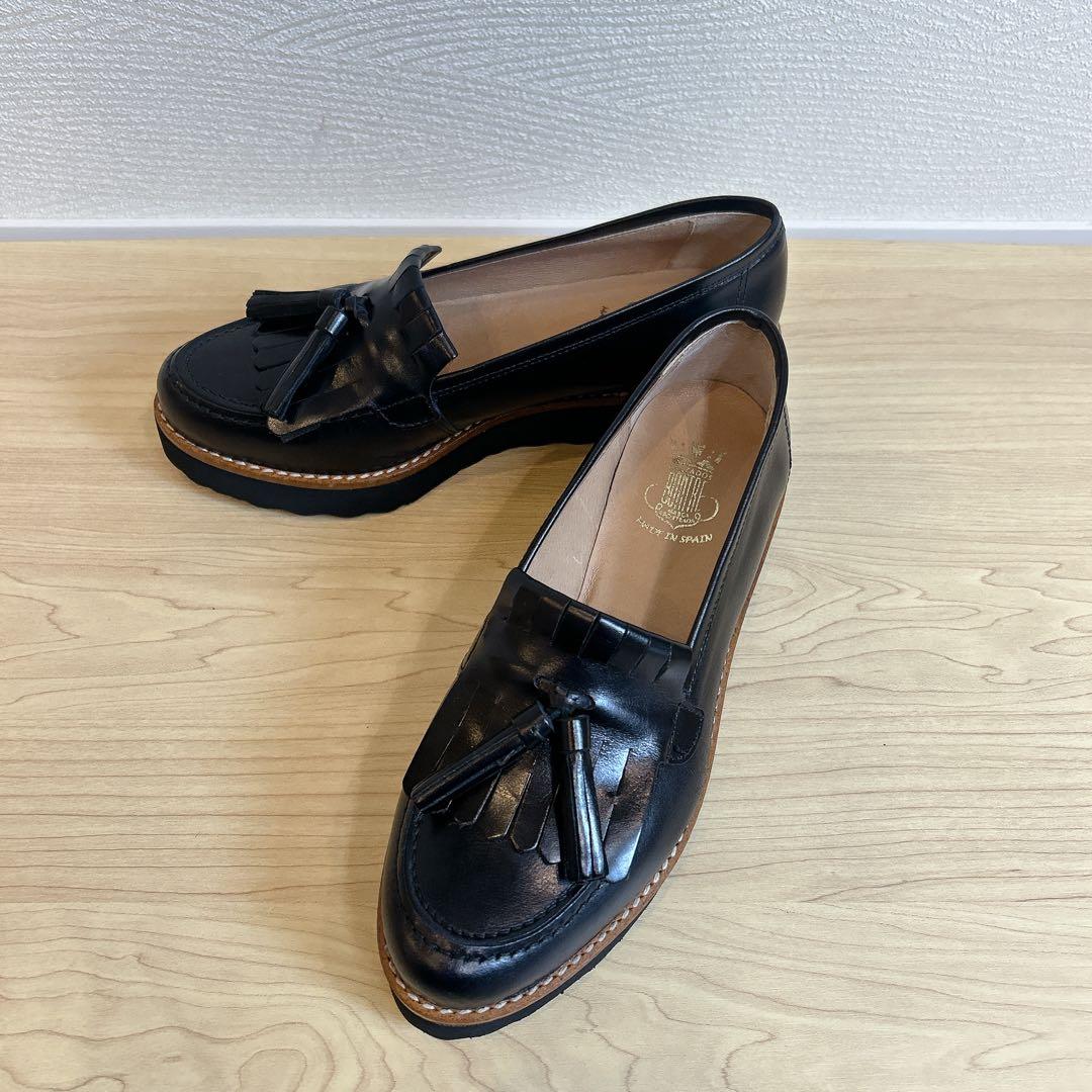【美品】ボントレ 厚底 タッセル ローファー レザー ブラック 本革 37