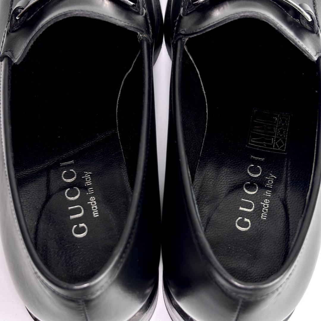 美品 GUCCI グッチ レザー ローファー メタルプレート 革靴 23.5cm