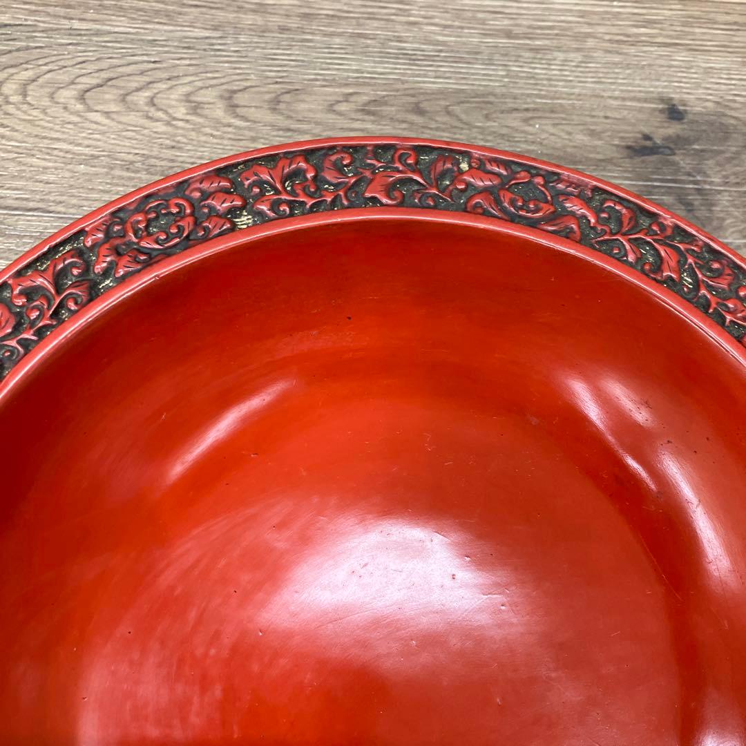 E-2 昭和レトロ 記念品 鎌倉彫風 漆器セット 三段重箱＆菓子鉢 記念刻印あり