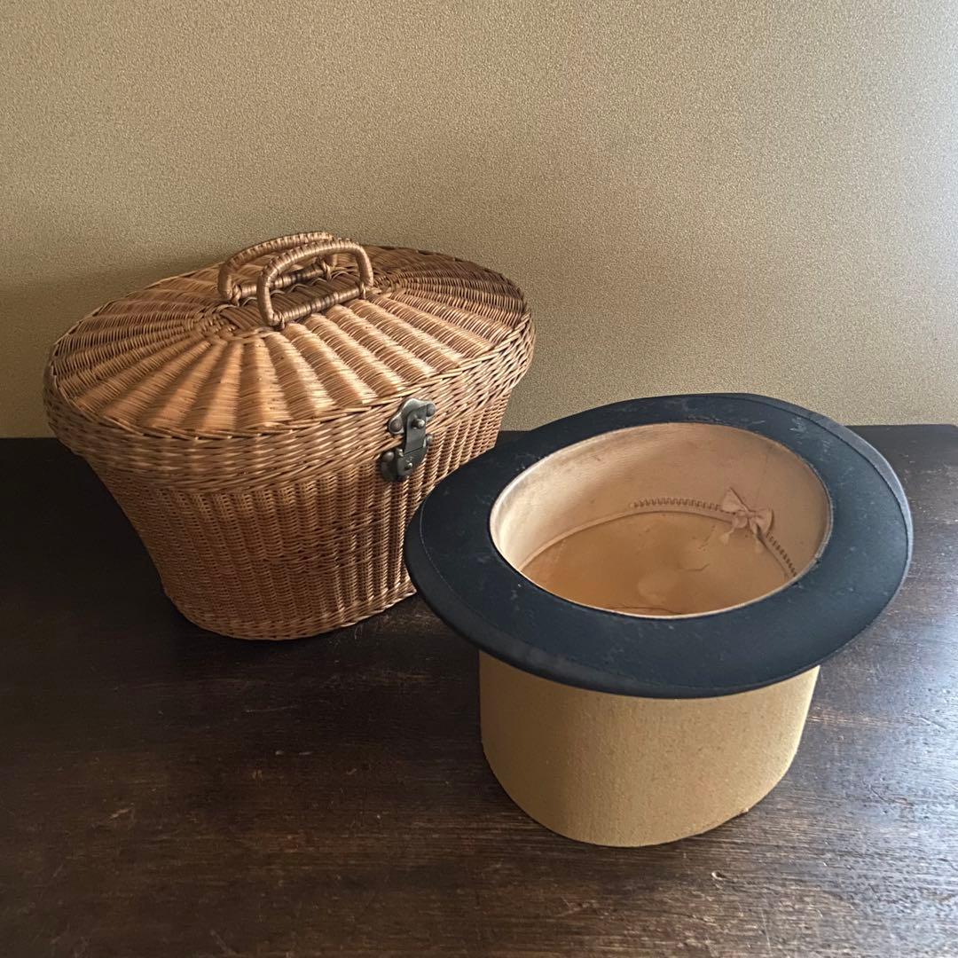 アンティーク　シルクハット　バスケット付き　イギリス製　レトロ