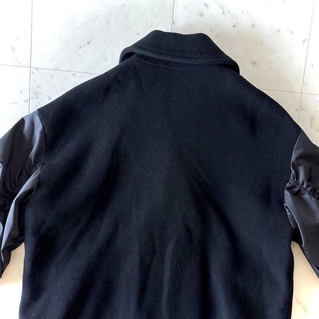美品 ダーマコレクション 異素材切替 ウールコート ブラック 13AR ゆったり