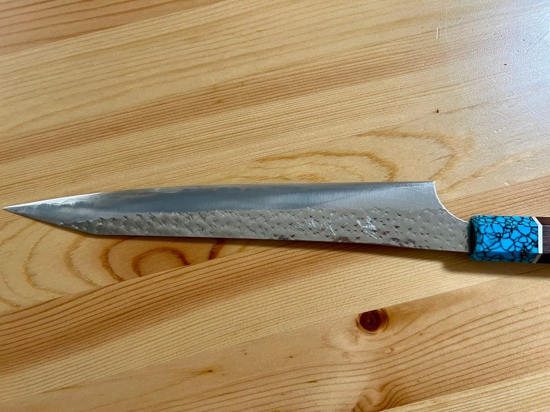 黒崎優 「閃光・鋭」筋引き包丁 240mm ウエンジ柄 ターコイズ桂