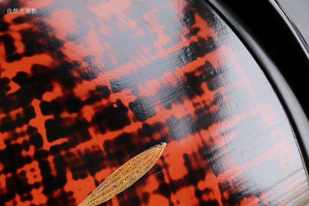 M851/ 木製漆器 草花絵変蒔絵 足付円形膳 五客 根来 黒塗 / 丸輪島加賀