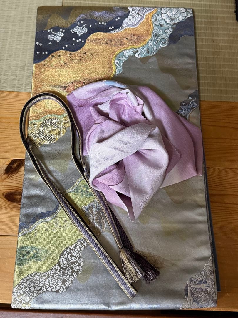 訪問着フルセット　総刺繍　扇面に藤の花