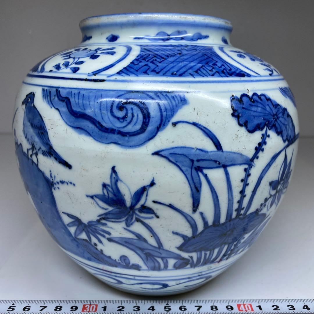 中国明時代　古染付　芙蓉手　壷　高さ18㎝　トヒウ　東な7-0302☆2F