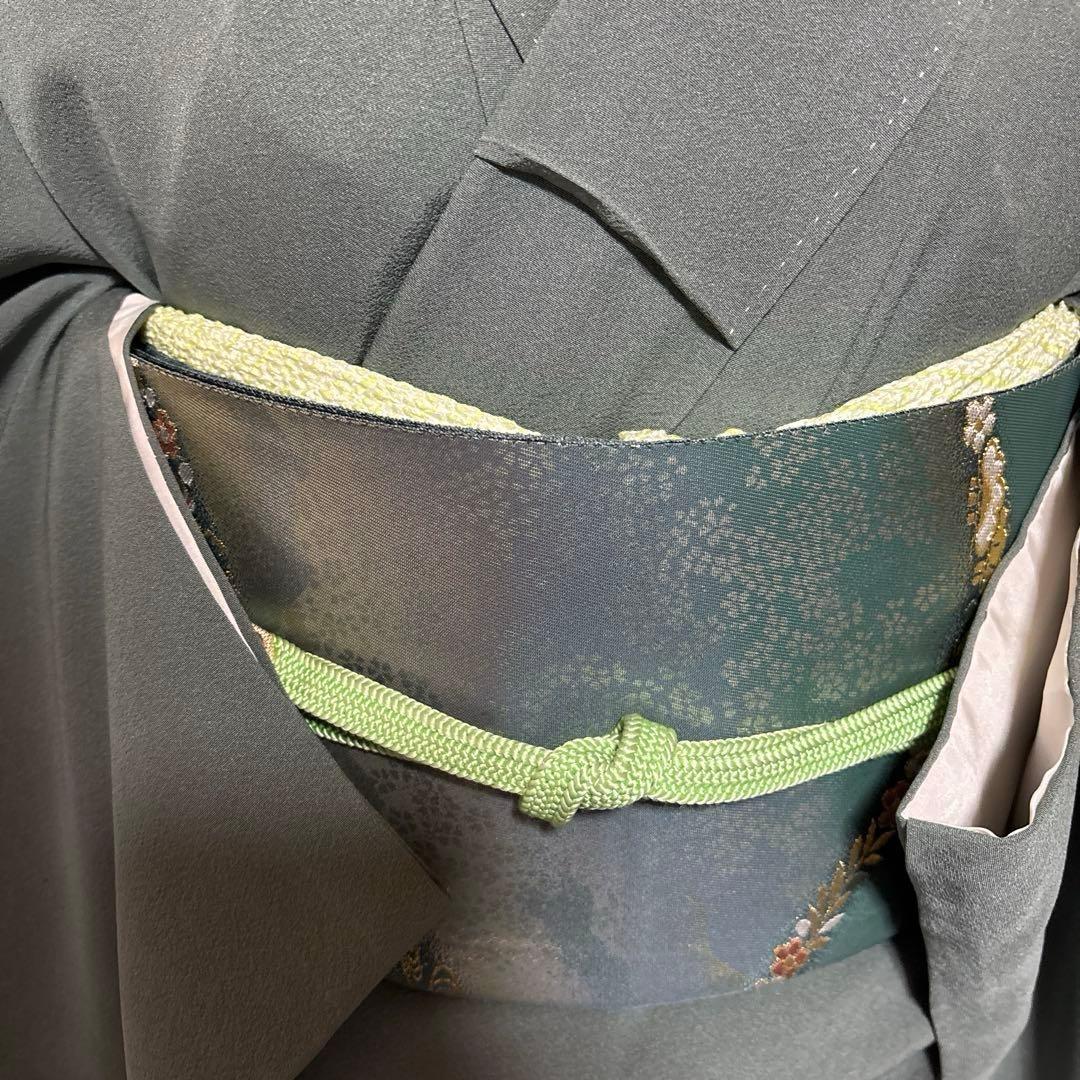 未使用近い　美品　袷　正絹　縮緬　色無地　フルセット　西陣唐織漆箔袋帯