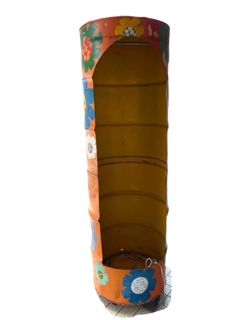 ドラム缶　リメイク大型　オブジェ　ディスプレー置物　オレンジ　店舗用品　店舗飾り