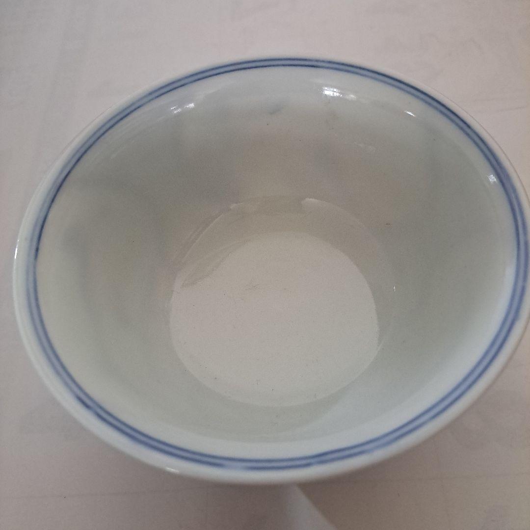 江戸中期　盛化年　薄焼　反縁　白磁椀　染付青磁　縦三割文　古伊万里染付