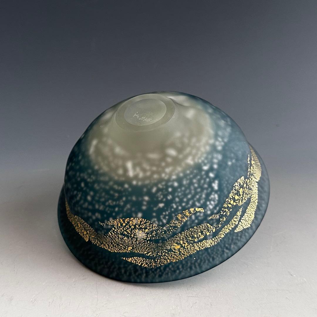 茶道具　彩色金銀箔入　クリスタル　茶碗　大川薫　共箱　ガラス　硝子　夏茶碗　茶会