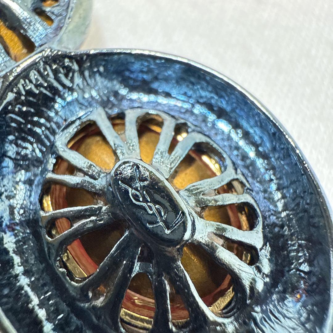 YSL イヴサンローラン ブラック レッド カラーストーン ブローチ