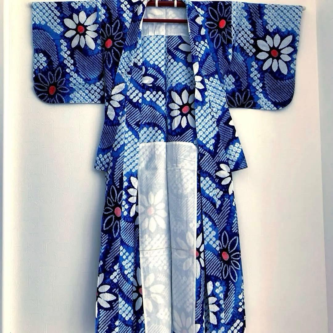 うさぴよ☆ 有松鳴海絞り浴衣　蜘蛛絞り浴衣　未使用　絞り浴衣　N150