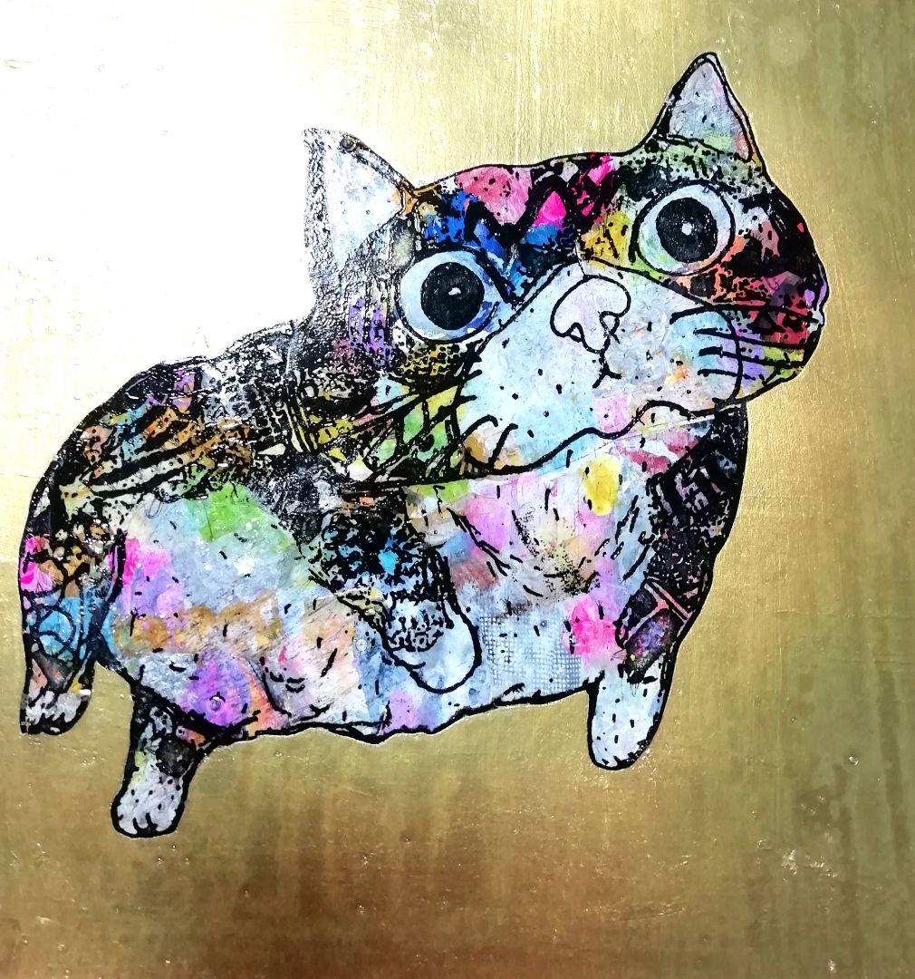 売約済み　依頼者優先作品2 猫の額付き銅版画6 プカプカ猫