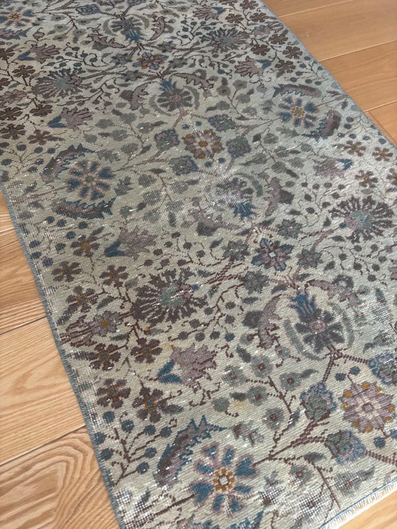 トルコ　ヴィンテージラグ　ランナー　ブルーグリーン193×63