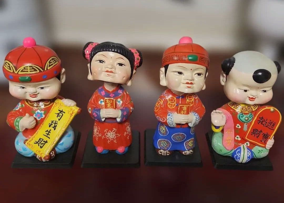 中国風 子供の陶器置物 4点セット