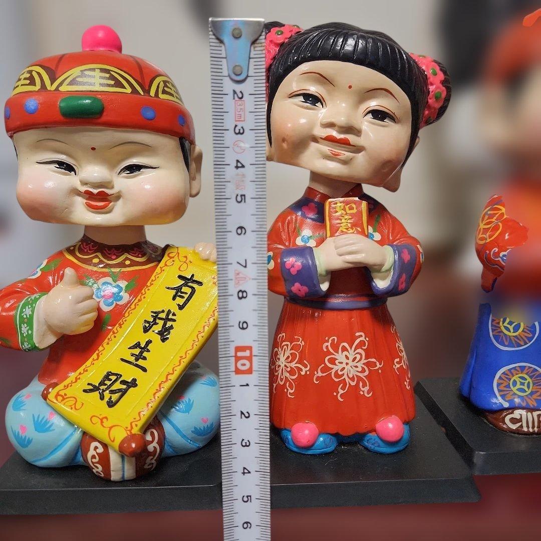 中国風 子供の陶器置物 4点セット
