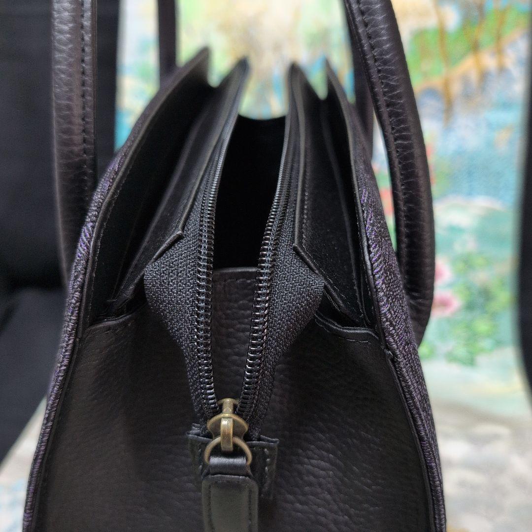 高級利休バック　黒紫花弁　 シンプル トートバッグ 和装バッグ新品