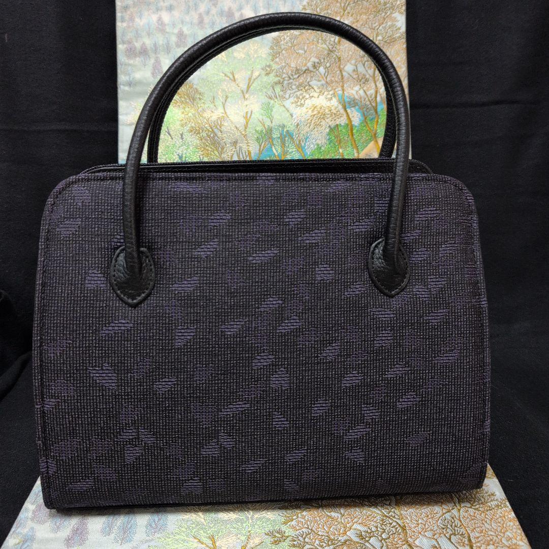 高級利休バック　黒紫花弁　 シンプル トートバッグ 和装バッグ新品