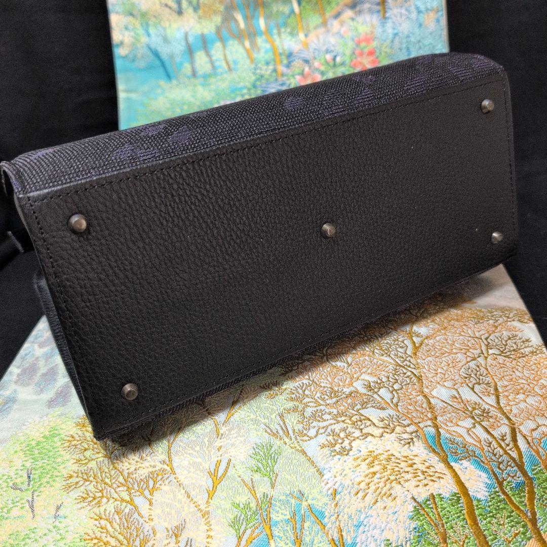 高級利休バック　黒紫花弁　 シンプル トートバッグ 和装バッグ新品