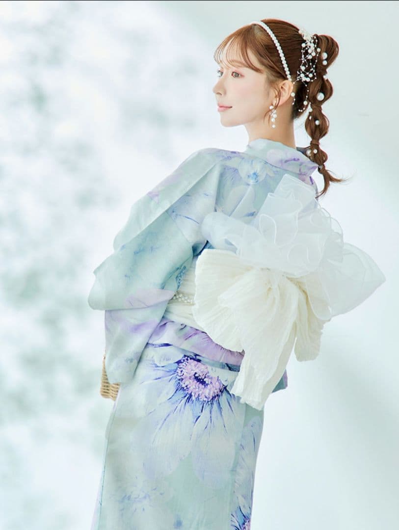 ニュアンスフラワーミント牡丹浴衣 3点セット