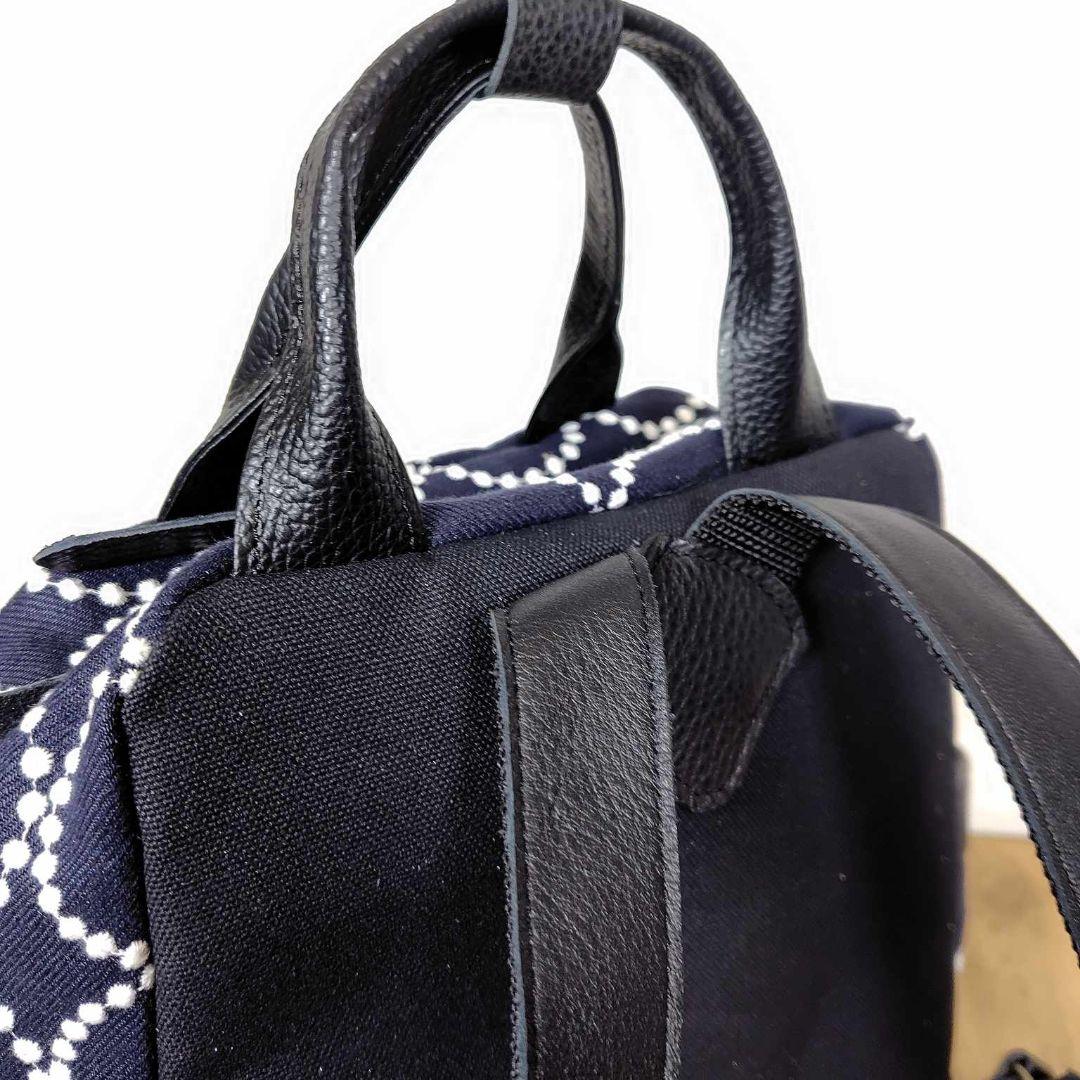 【専用】ミナペルホネン/タンバリンネイビー/ボストン型トートリュック本革黒