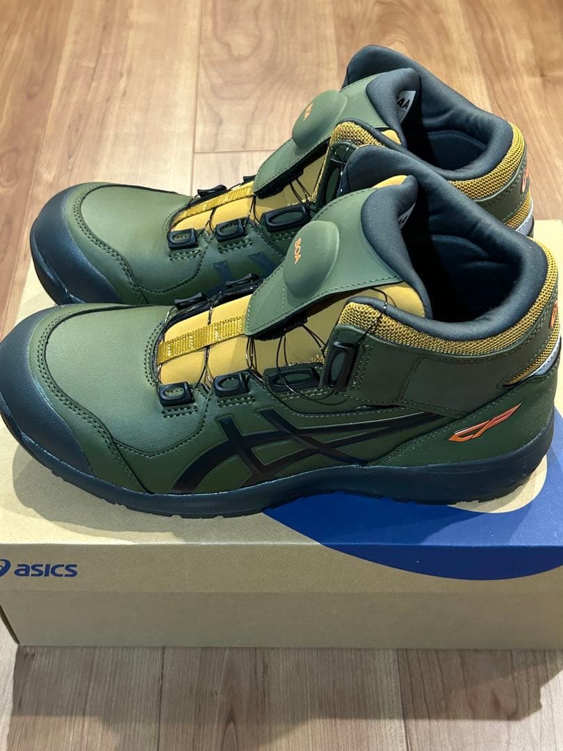 asics BOA 安全靴 オリーブグリーン/イエロー　27cm