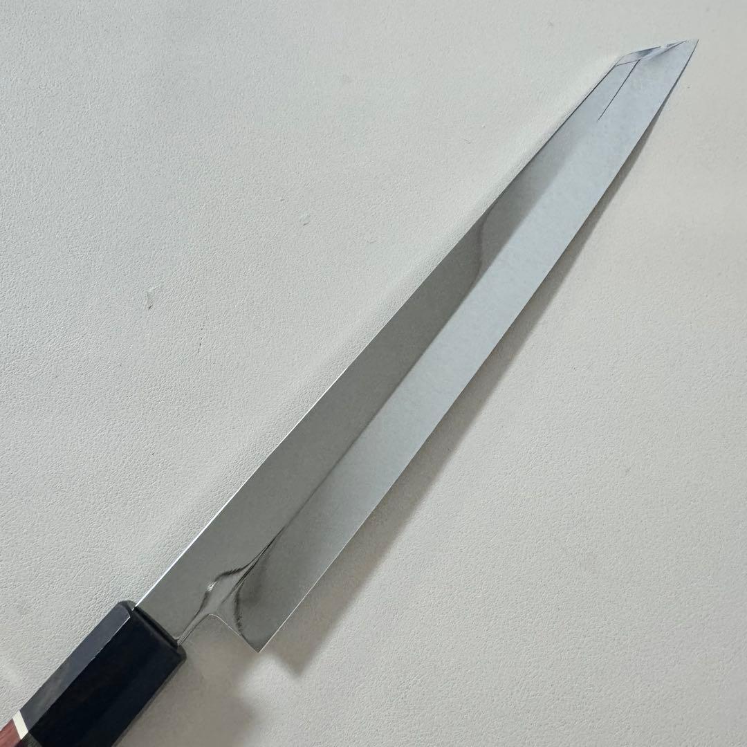 270mm 切付柳刃包丁 鏡面　天然木八角柄 刺身包丁 「全鋼」'.。！