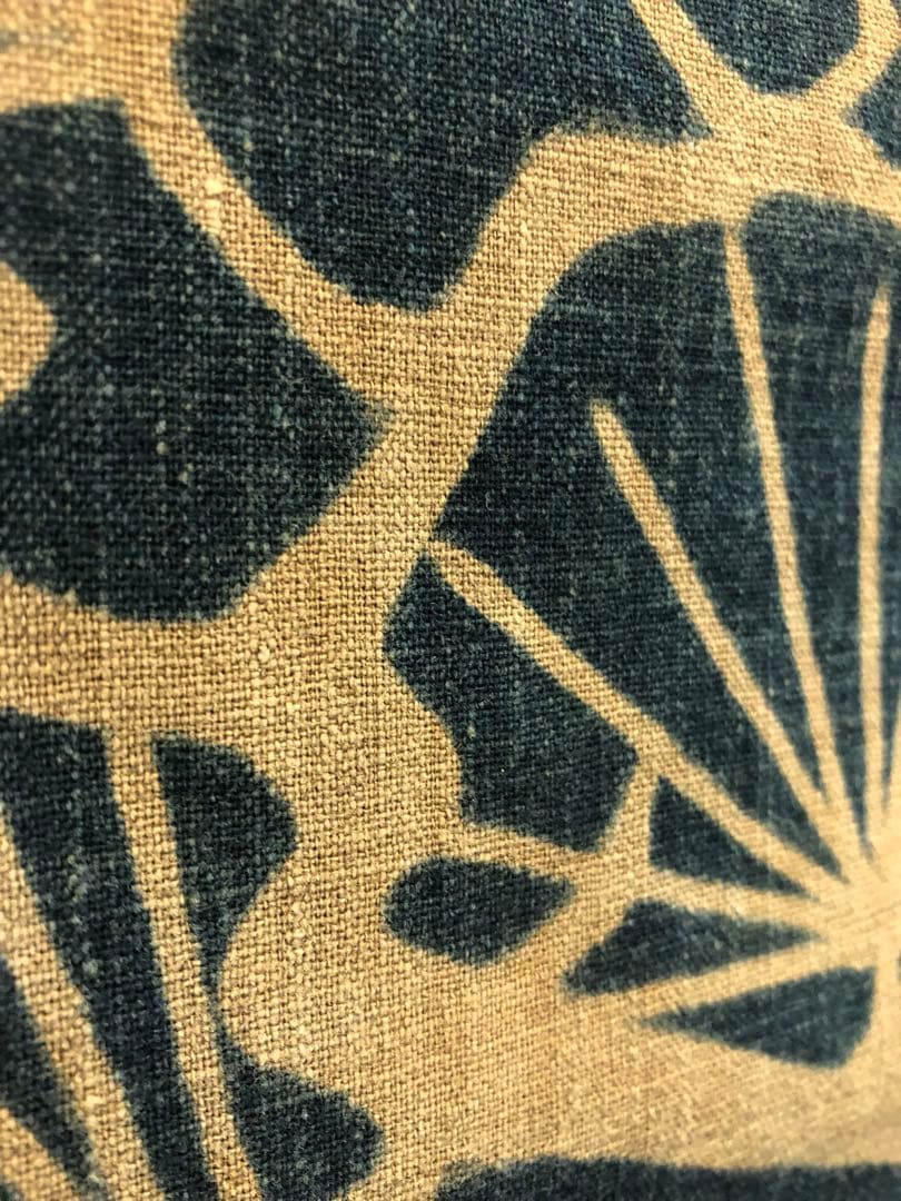 藍染筒描き三巾加賀のれん時代物木綿古布　ソ-182