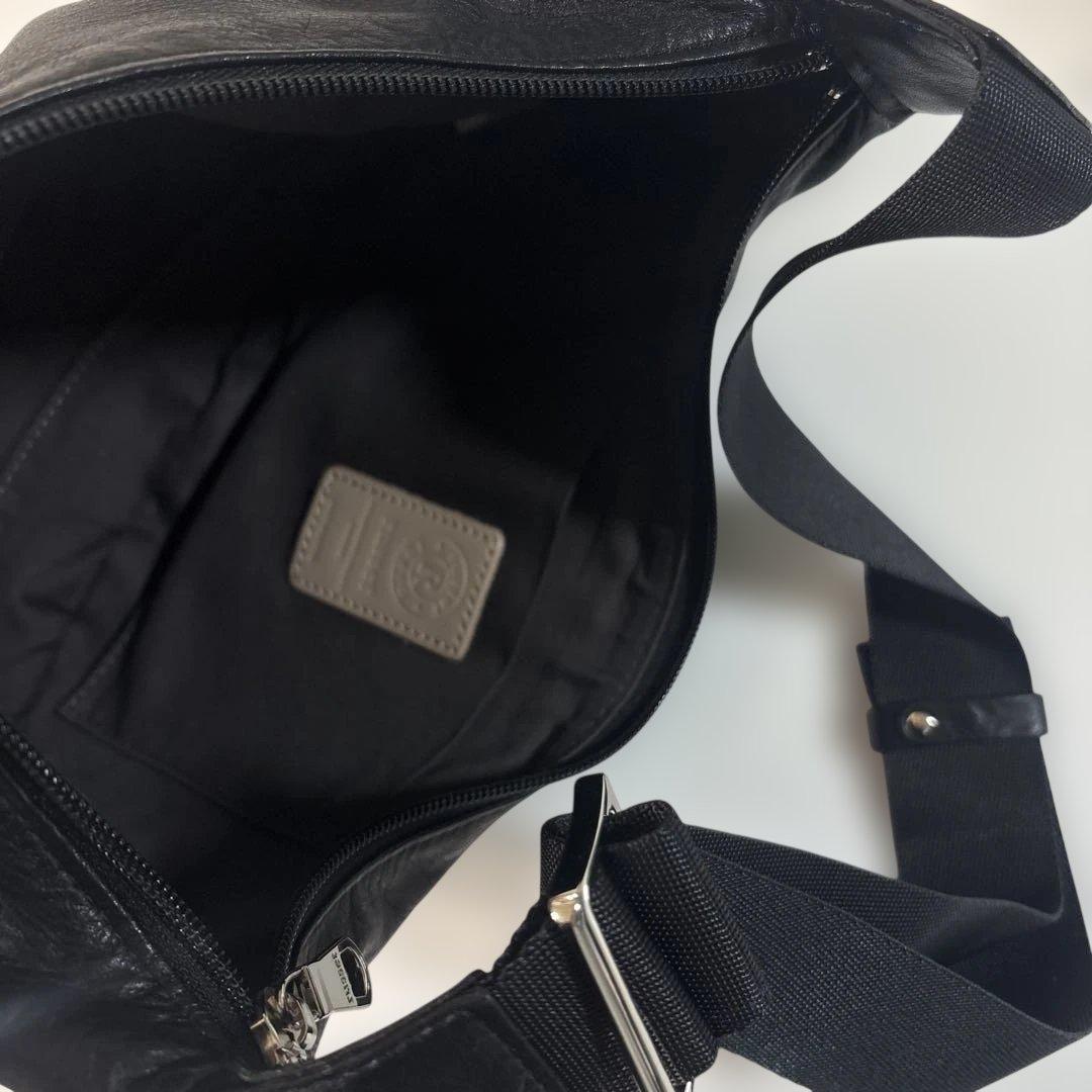 超美品ラシット ソフトレザーラウンドショルダーバッグ 金具シルバー