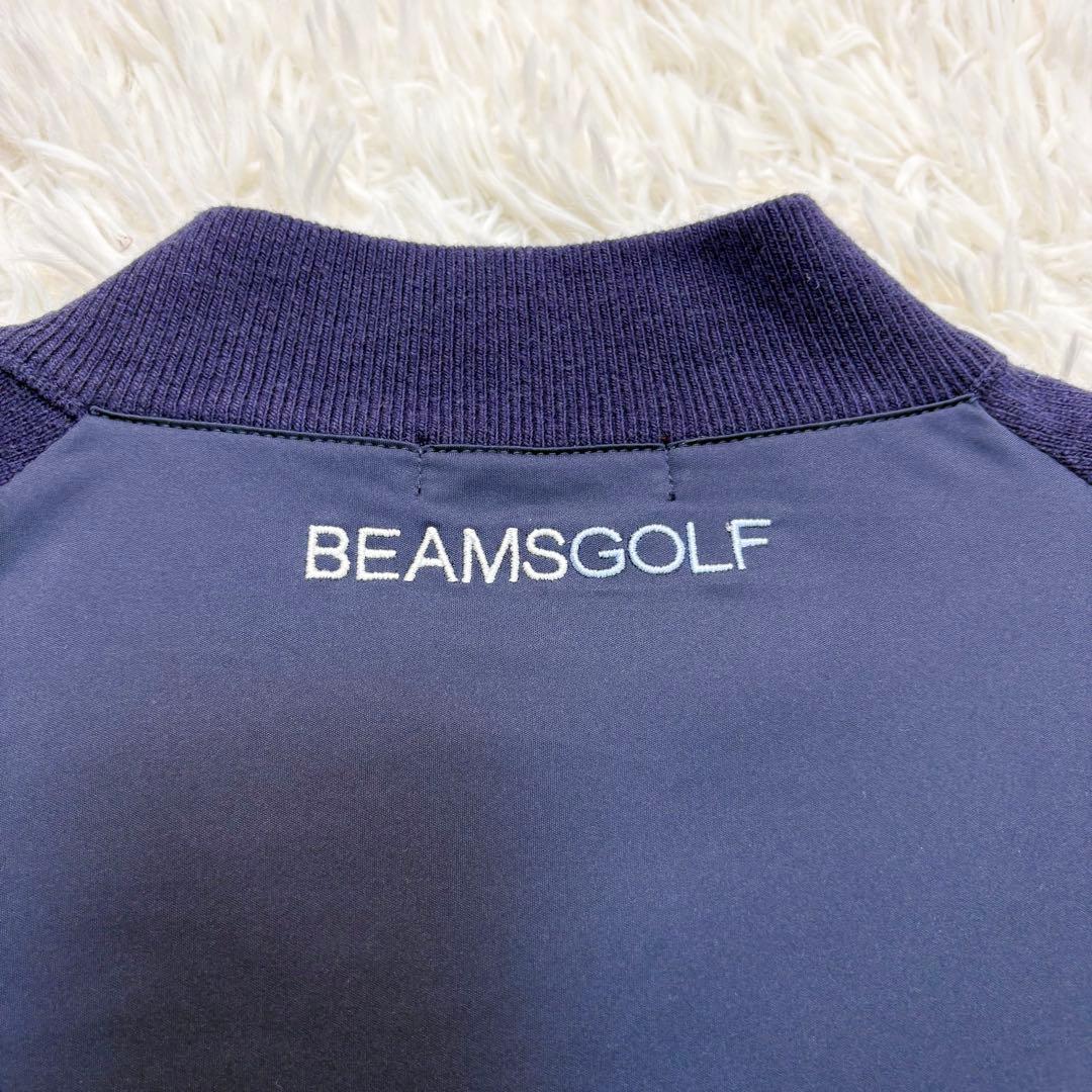 ビームスゴルフ　ニットジップ　ジャケット　シルク混　切替　中綿　ロゴ刺繍