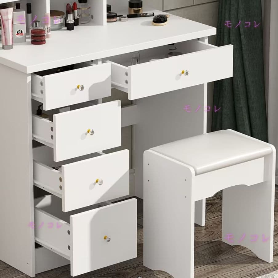 （モノコレ）ドレッサー 幅 80cm LED ライト スツール付き ホワイト
