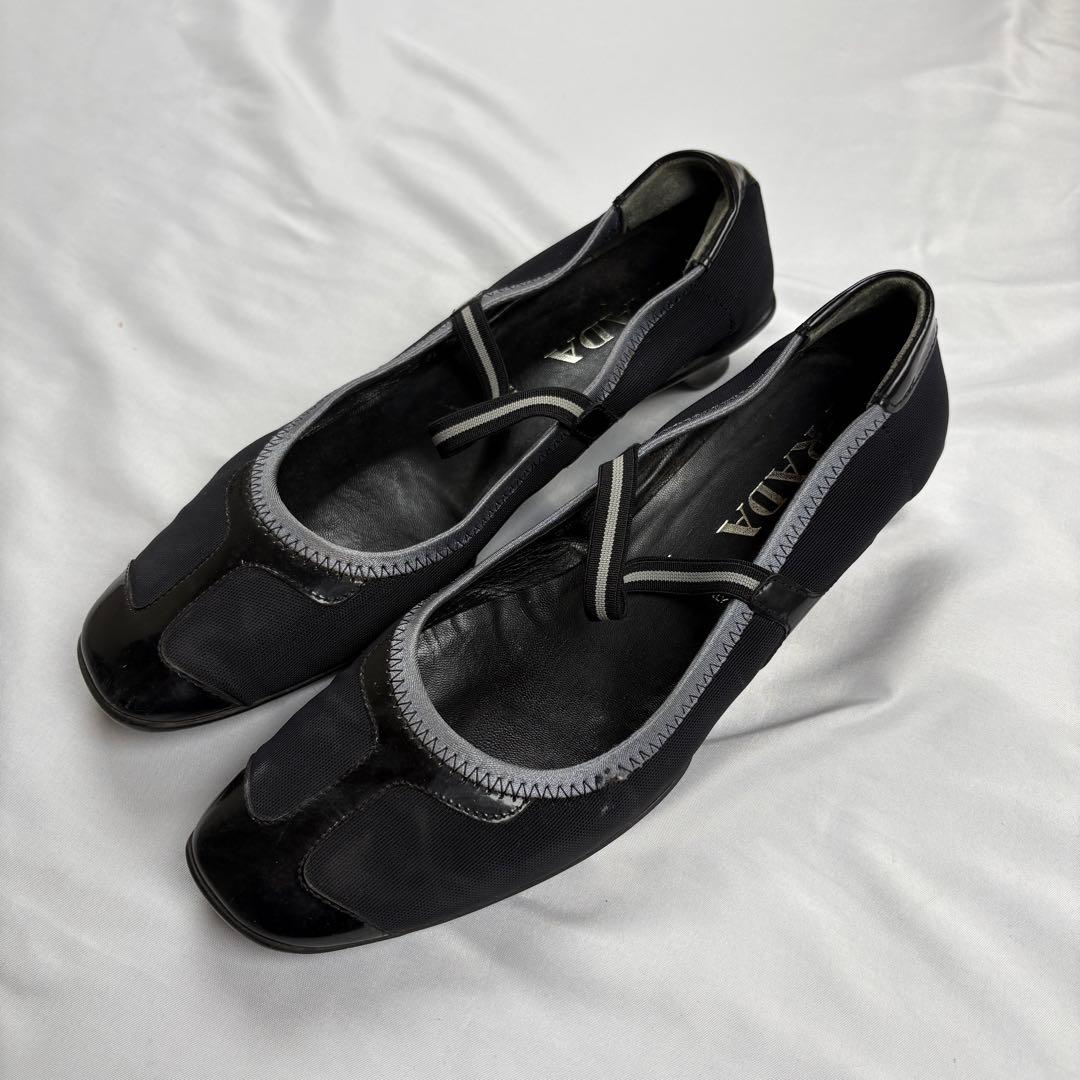 靴 PRADA square toe mary jane mesh shoes