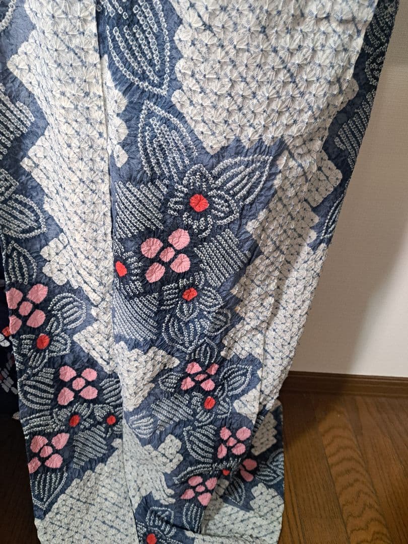 有松絞り 浴衣 シボ良好 手縫い