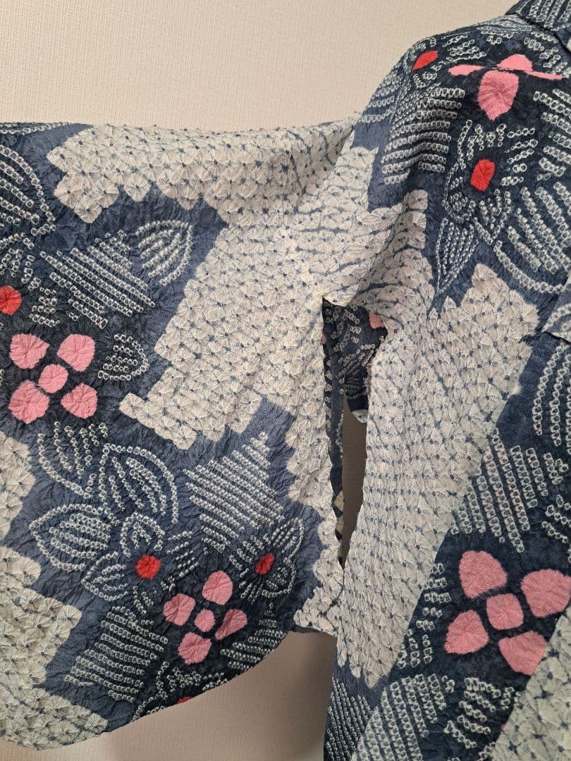 有松絞り 浴衣 シボ良好 手縫い