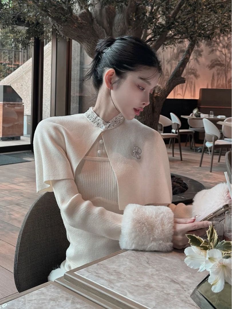 Darich ビジューケープニットミニワンピース FL