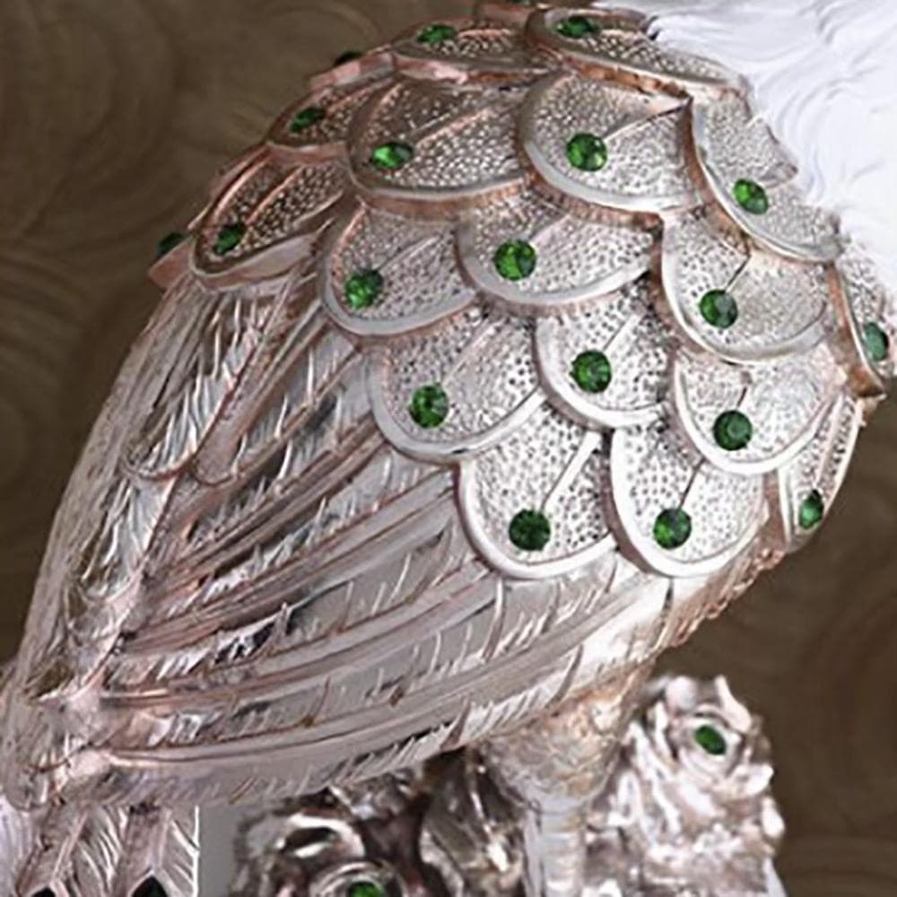 置物 振後ろをり向いた孔雀 白 70cm 柱 インテリア 風水 ホワイト　孔雀