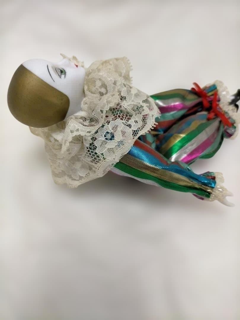 アンティーク　ヴィンテージ　虹色　ピエロ陶器人形　250702-8Y