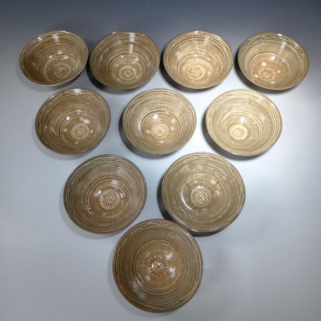 値下げ茶道具　廣州窯　三島手　数茶碗10客　 共箱　未使用品　美品